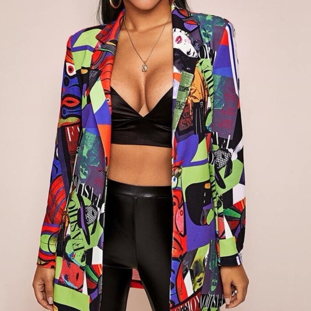 SHEIN Multicolor Abstract Women's Blazer - Picture 2 of 8
